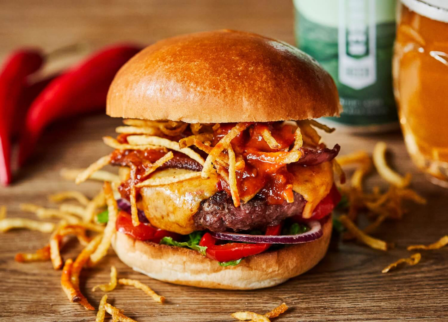 Chilli Beef Burger & Chips