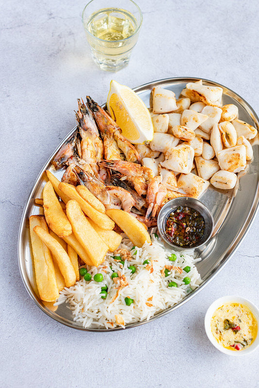 Prawn Platter for two & Chips